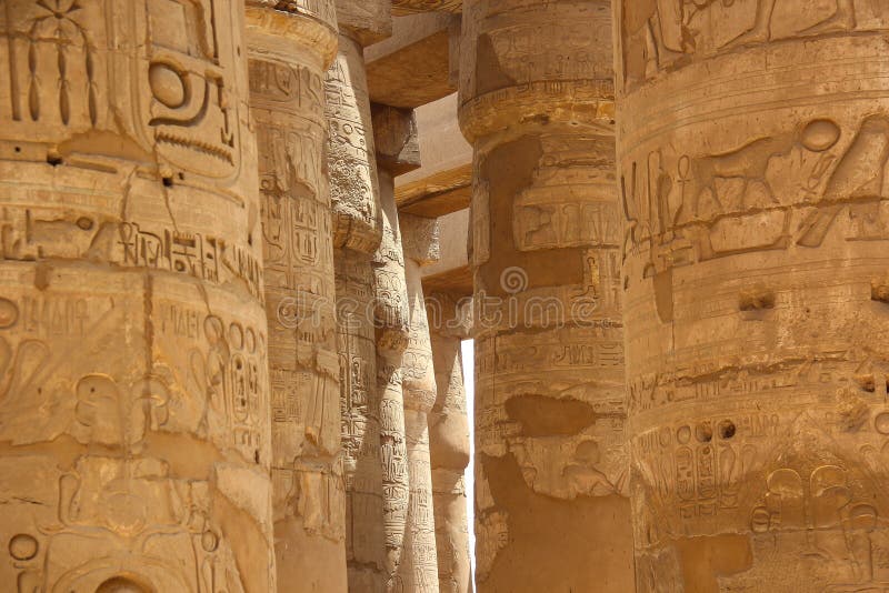 Africa, Egypt, Luxor, columns of Karnak temple with ancient hieroglyphics stock image Africa, Egypt, Luxor, columns of Karnak temple with ancient hieroglyphics stock image