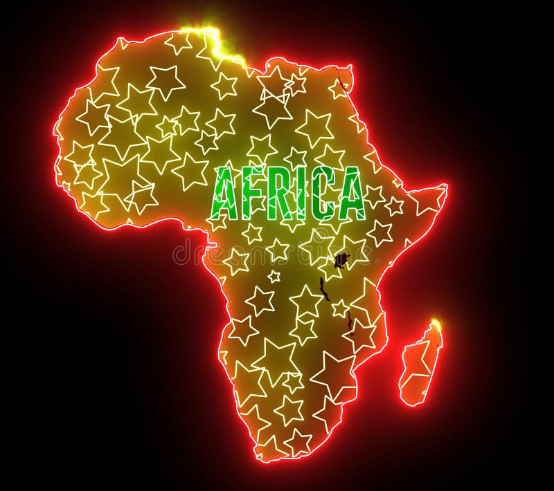 Africa Map with Neon Light. Outline of Continent Africa ...