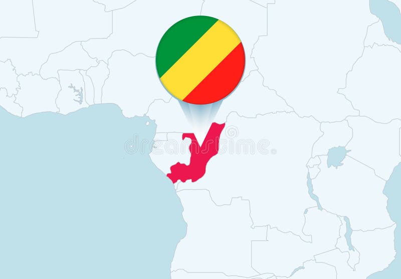 Africa with Selected Congo Map and Congo Flag Icon Stock Vector