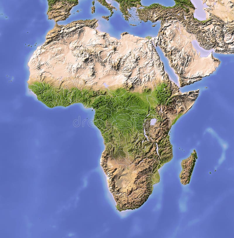 Africa, shaded relief map stock illustration. Illustration of atlas