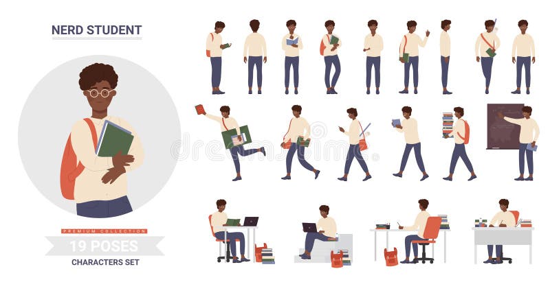 Premium Vector  Anime manga boy in school uniform various poses