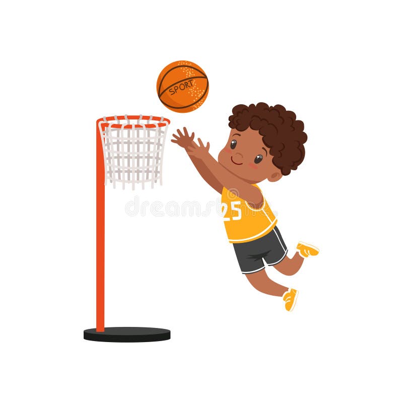 Boy basketball player throws ball in basket Vector Image