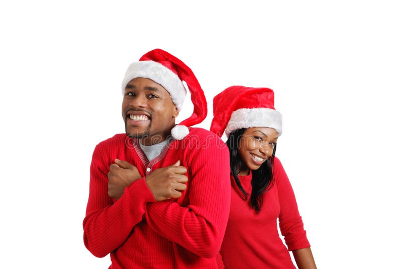 African american christmas couple laughing royalty free stock images