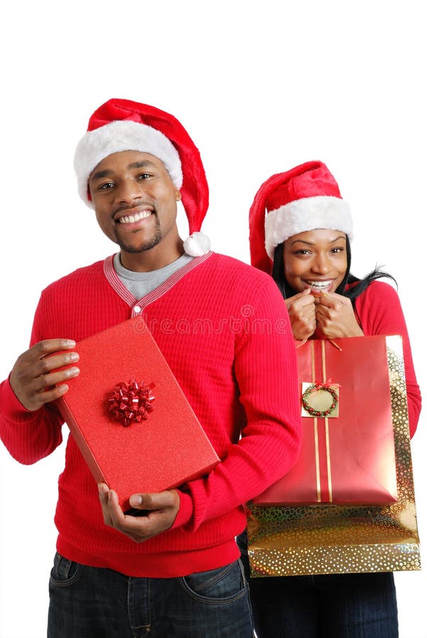 African american couple with christmas gifts