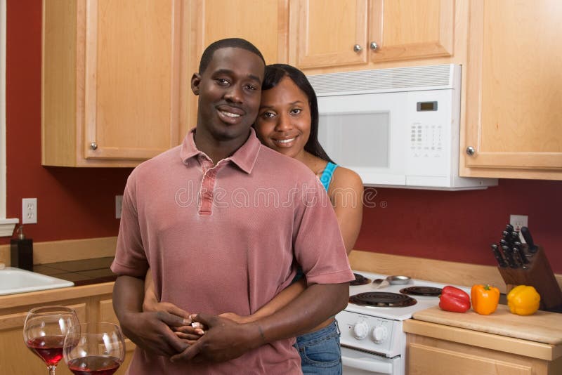 African American Couple in Kitchen - Horizontal