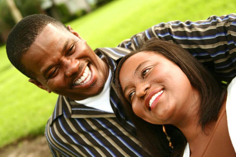 African American Couple Laughing Outdoor.