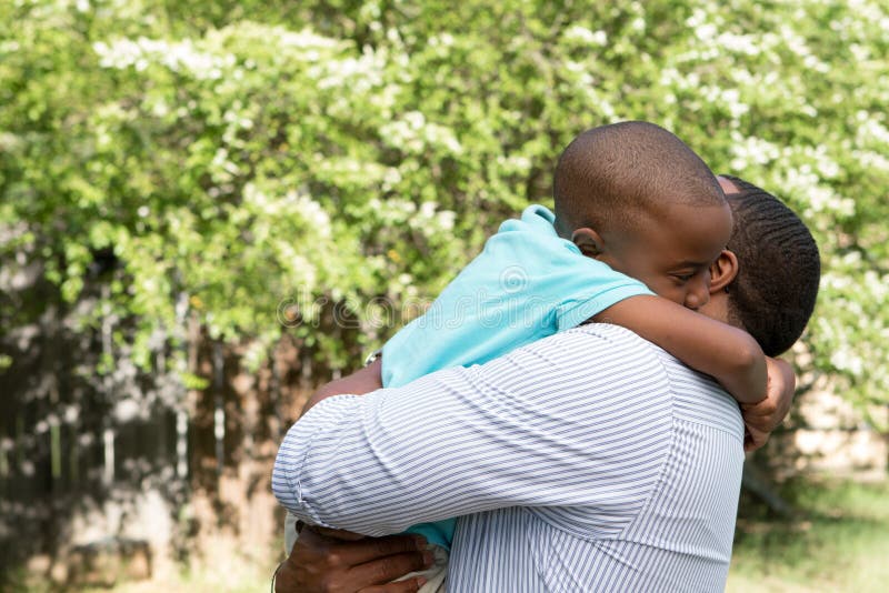 African American father and son. stock photo