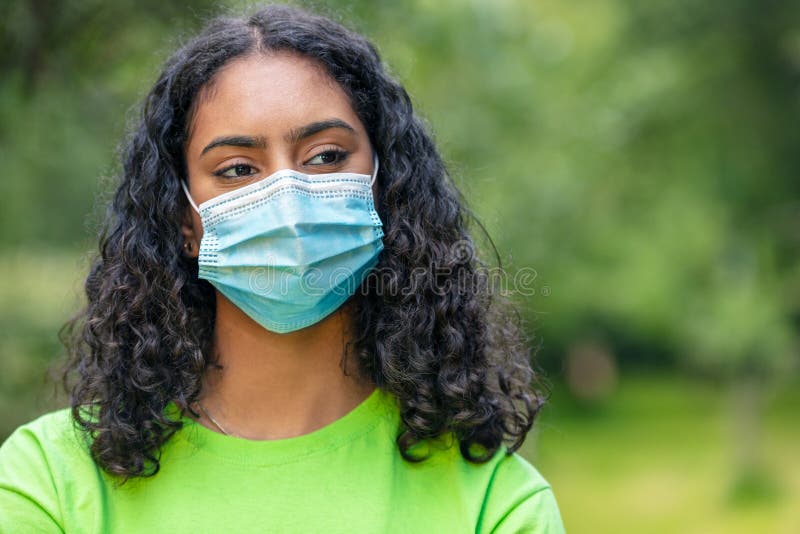 African American Female Young Woman Wearing Surgical Face Mask in COVID ...