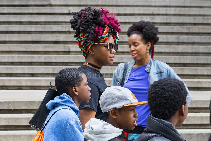 New York City, USA African American kids going to school. New York City, USA African American kids going to school