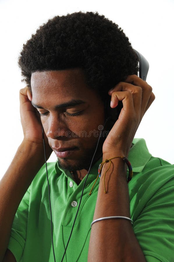 African american man listening music