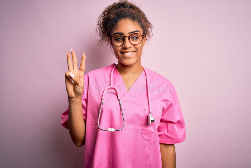 African American Nurse Girl Wearing Medical Uniform And Stethoscope