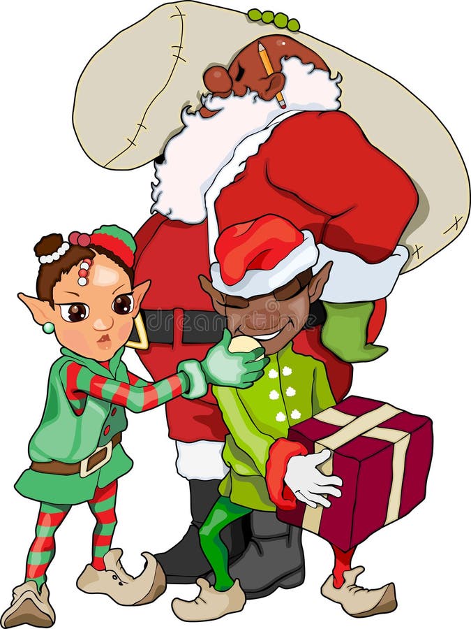 African American Santa and Elves. 