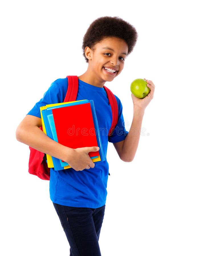 African American school boy with books