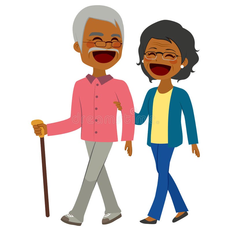 African American Senior Couple Walking. 