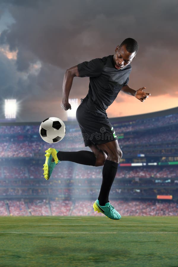 African American Soccer Player Performing Back Kick Stock Photos Free