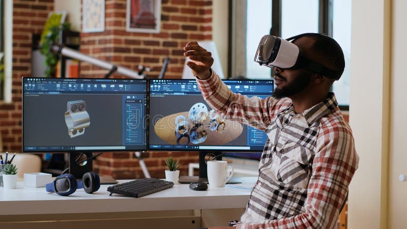 African american software developer working with virtual reality headset royalty free stock photos
