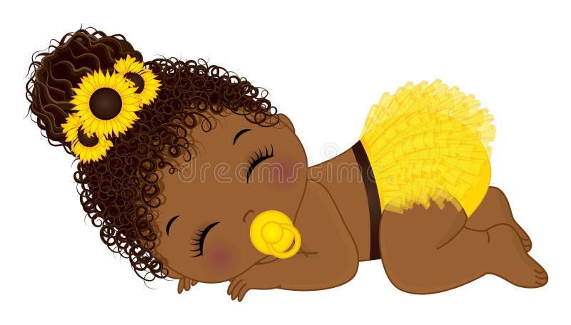 African American Sunflower Baby Girl with Pacifier