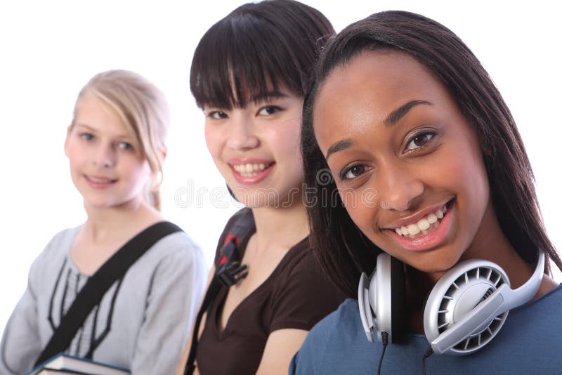 African American teenage student girl and friends