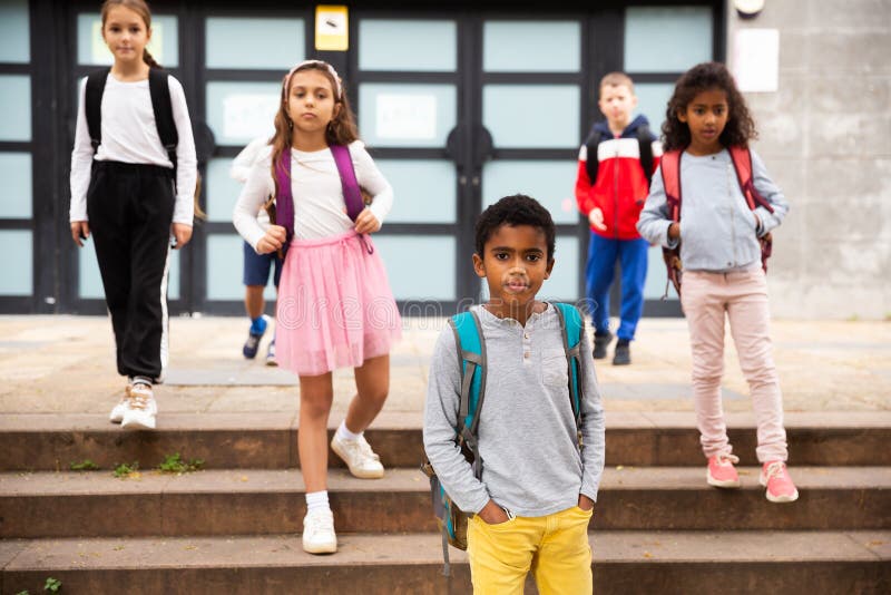 African American Tweenager Going To School on Autumn Day Stock Image ...