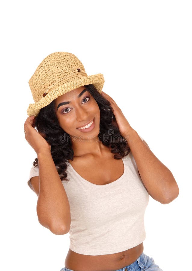 African american woman with straw hat.