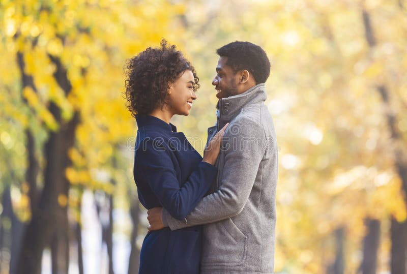 African american young couple cuddling in autumn park royalty free stock photos African american young couple cuddling in autumn park royalty free stock photos