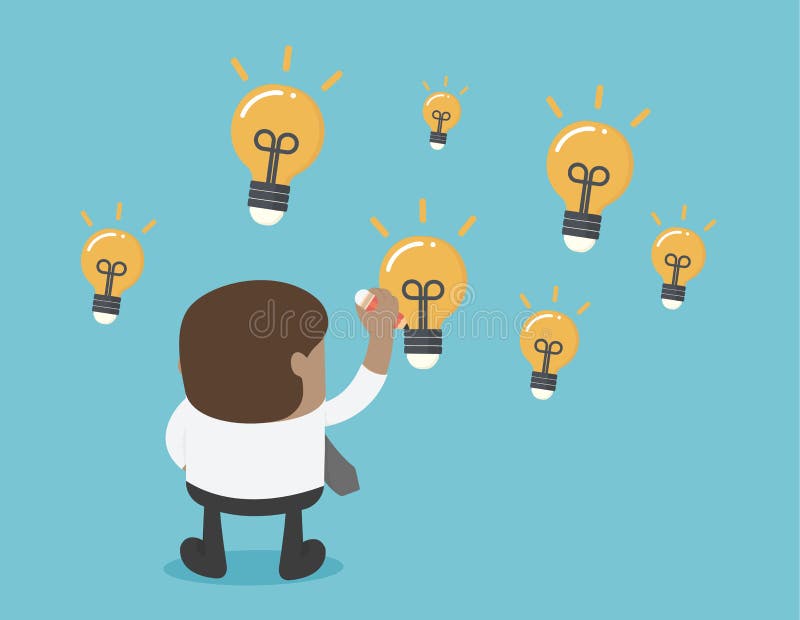 African businesses draw a lot of light bulbs, indicating he has royalty free illustration African businesses draw a lot of light bulbs, indicating he has royalty free illustration