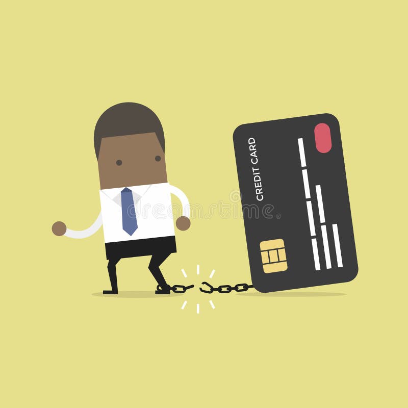 African businessman breaks free from the chain to bank credit card. vector illustration African businessman breaks free from the chain to bank credit card. vector illustration