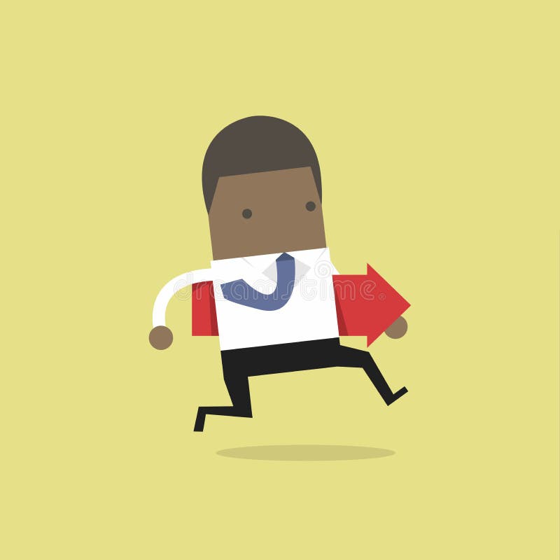 African businessman running and holding red arrow. stock illustration African businessman running and holding red arrow. stock illustration