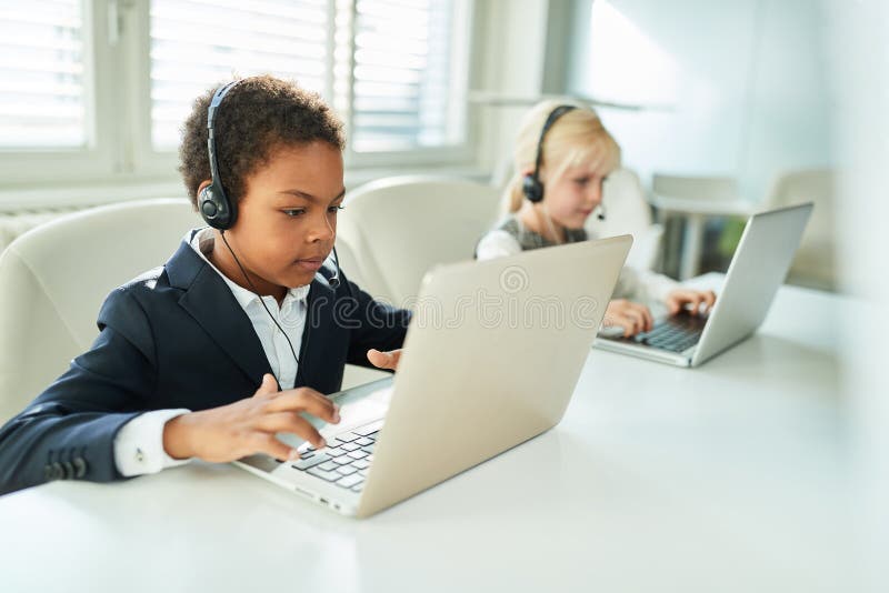 African child at the laptop computer royalty free stock image