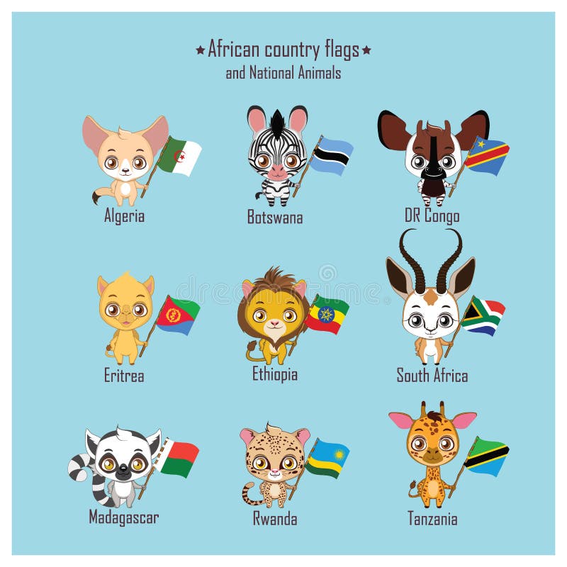 African Country Flags and National Animals Stock Vector - Illustration of flag, fennec: 151602043 African Country Flags and National Animals Stock Vector - Illustration of flag, fennec: 151602043