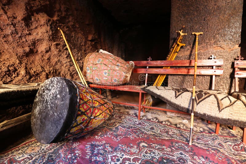 African drums and pilgrim rod, Ethiopia royalty free stock photos