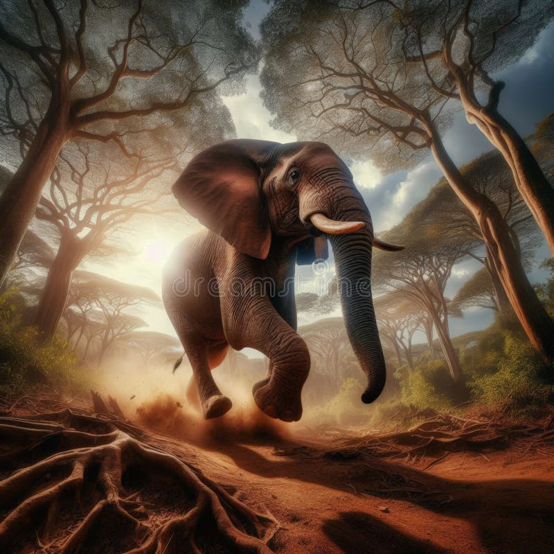 African elephant går genom africanas regnskog stock illustrationer