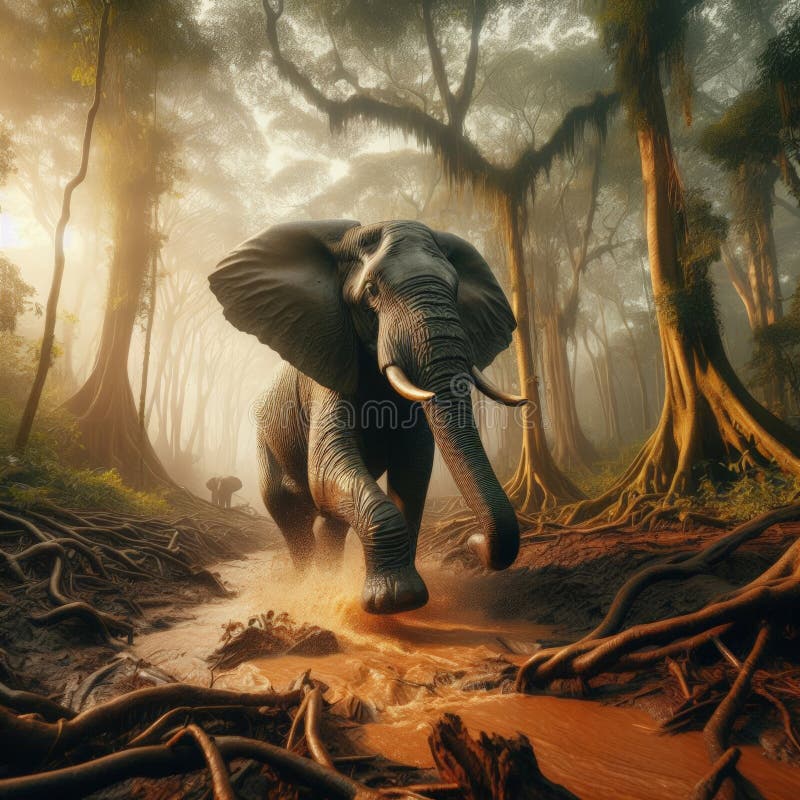 African elephant går genom africanas regnskog vektor illustrationer