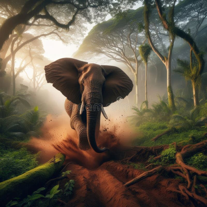 African elephant går genom africanas regnskog royaltyfri illustrationer