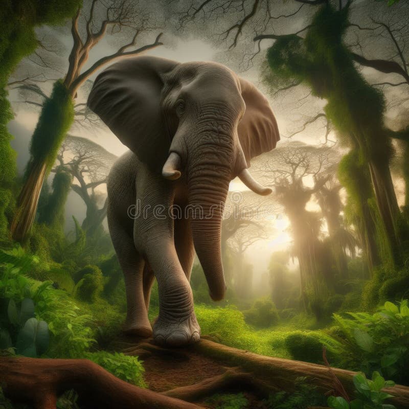 African elephant går genom africanas regnskog stock illustrationer