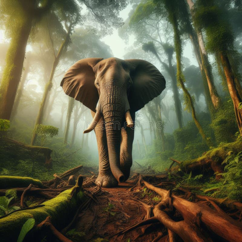 African elephant går genom africanas regnskog stock illustrationer