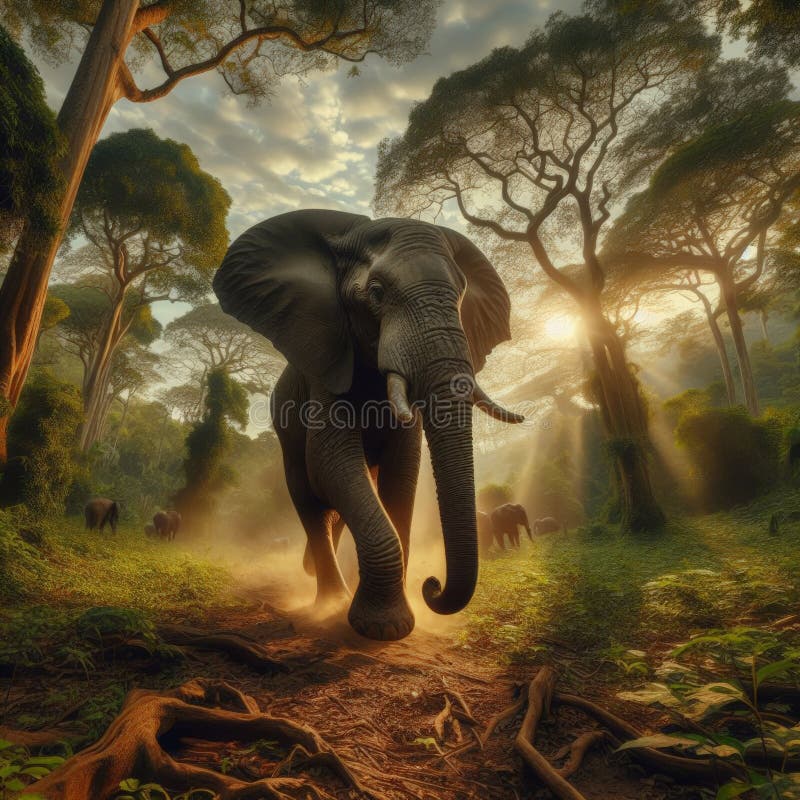 African elephant går genom africanas regnskog vektor illustrationer
