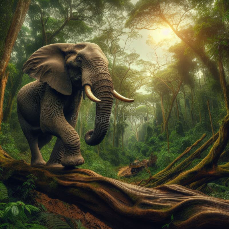 African elephant går genom africanas regnskog stock illustrationer