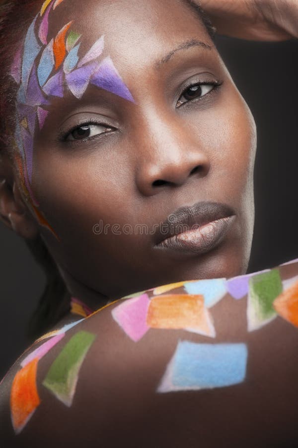Yellow Black Body Paint Woman Face Stock Photo 2091662506