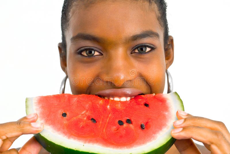 African girl eating a water-melon