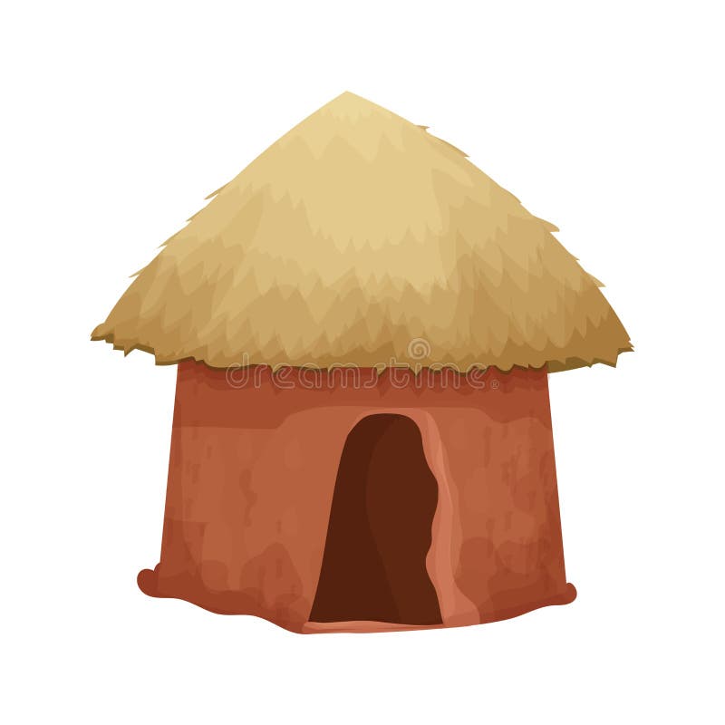 African Hut with Straw Roof and Clay Wall House in Cartoon Style Isolated  on White Background. Tribal, Rural Desert Stock Vector - Illustration of  kenyan, desert: 232820179