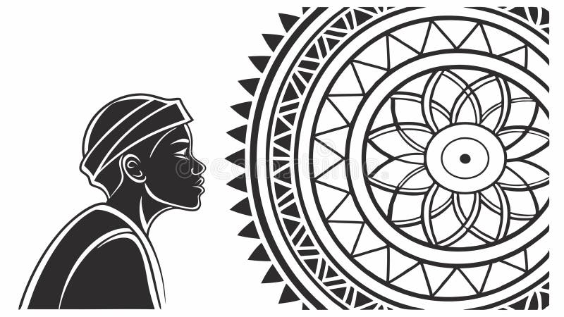African Inspired Figures Mandala Pattern Vector Art, vector design Generative AI stock illustration