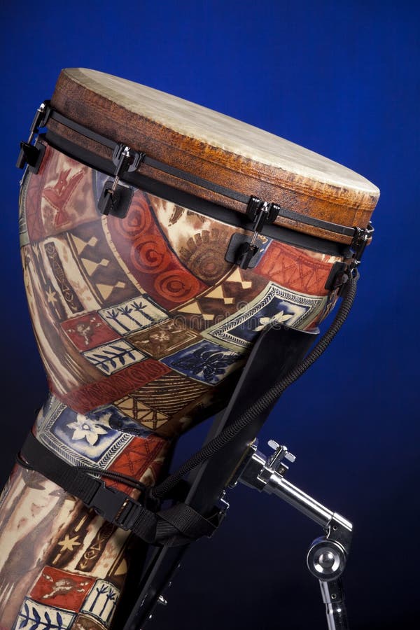 African Latin Djembe Drum Isolated On Blue Stock Photo Image of drum