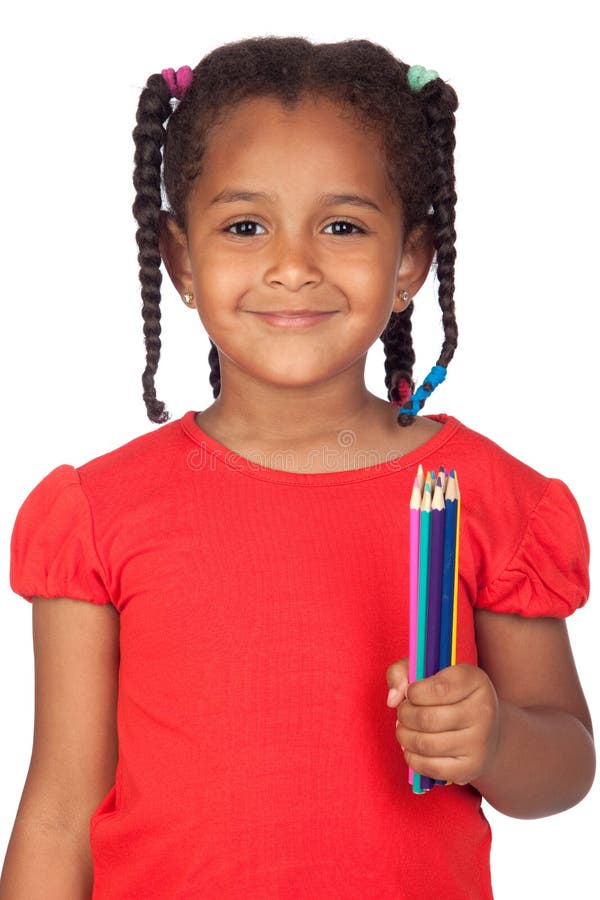 African little girl with crayons