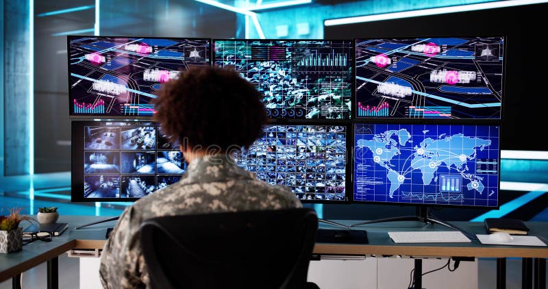 African man monitors real-time surveillance data royalty free stock images