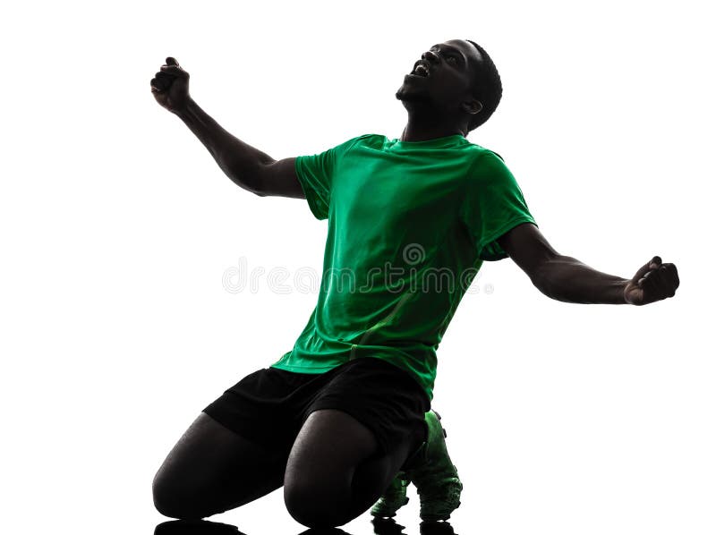 African man soccer player celebrating victory silhouette