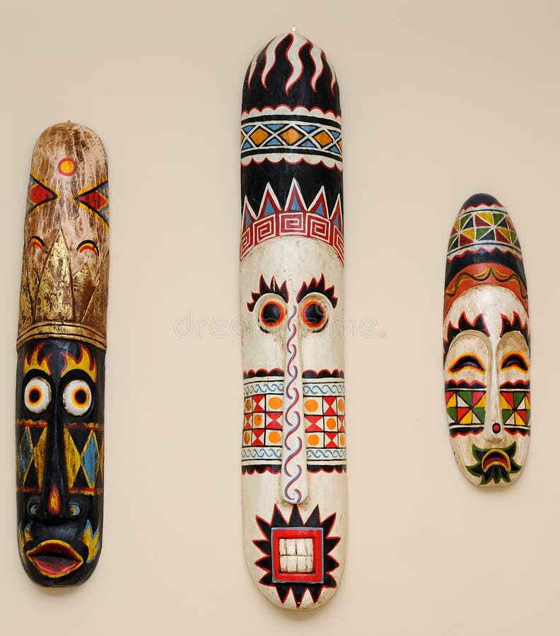 African Masks on a Wall stock photography