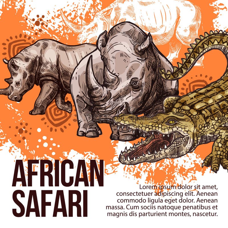 African Safari wild animals vector sketch