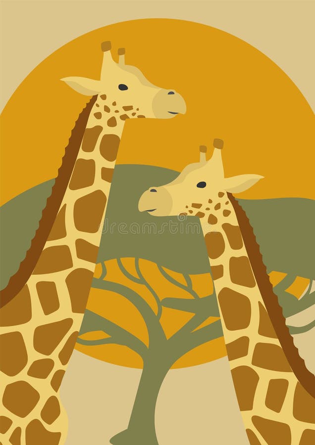 African Savannah Safari Animals Illustration Poster. Stock Vector