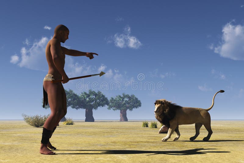African Tribal Hunter and Lion Stock Illustration - Illustration of wild, rendered: 25769977 African Tribal Hunter and Lion Stock Illustration - Illustration of wild, rendered: 25769977